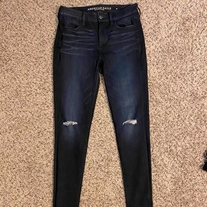 Dark Wash Hi-Rise Jeggings w/ Holes 8 LONG